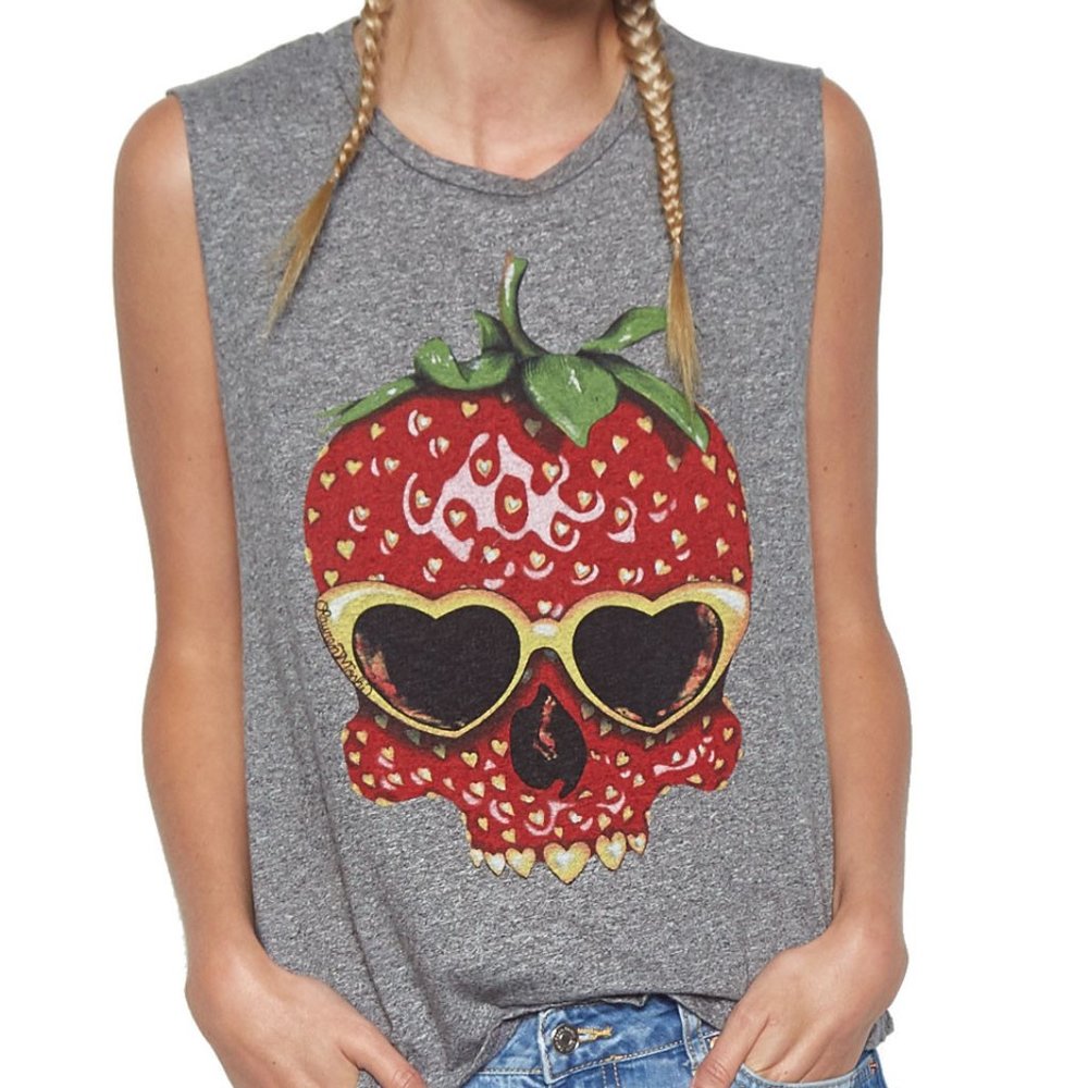 Lauren Moshi Strawberry Skulls Muscle Tee - NEW